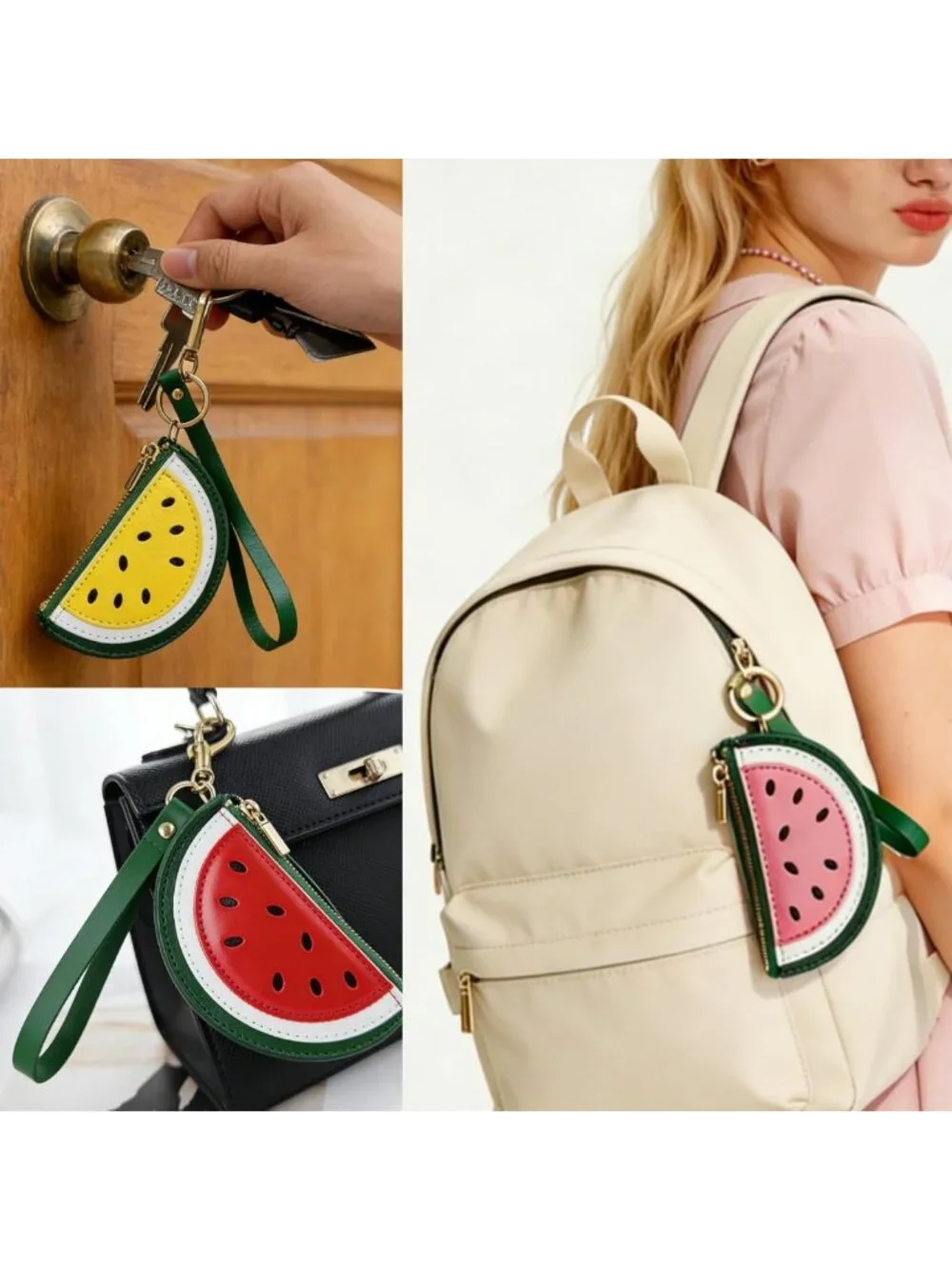 Cute Watermelon Mini Coin Purse Keychain | Fruit Charm Wallet for Women